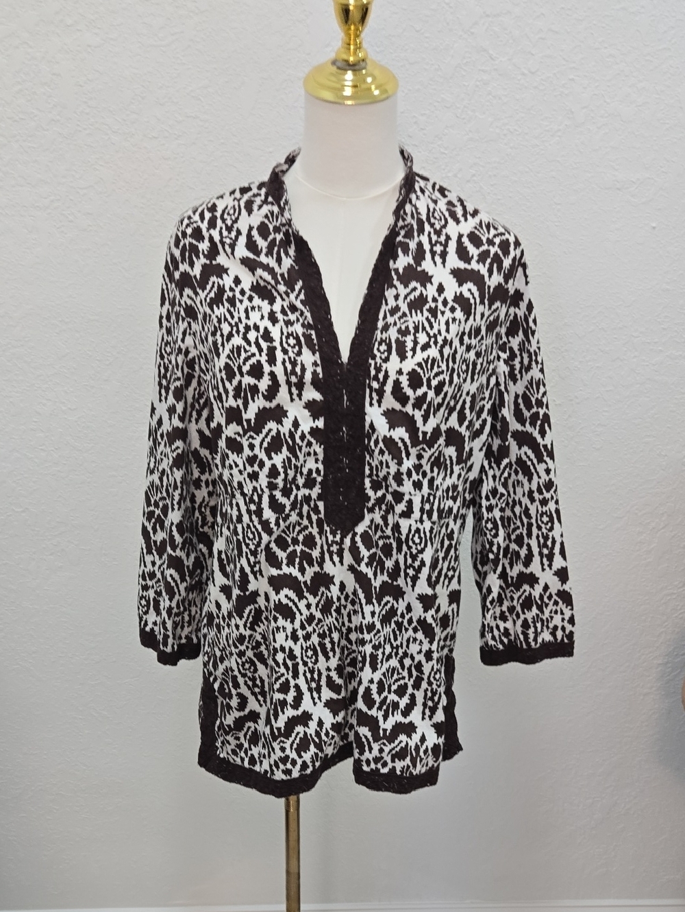 Charter Club Dark Brown and White Printed Tunic Top